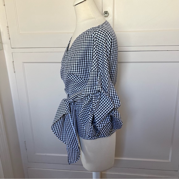 CHICWISH Black and White Gingham Wrap Top XS - Picture 5 of 12